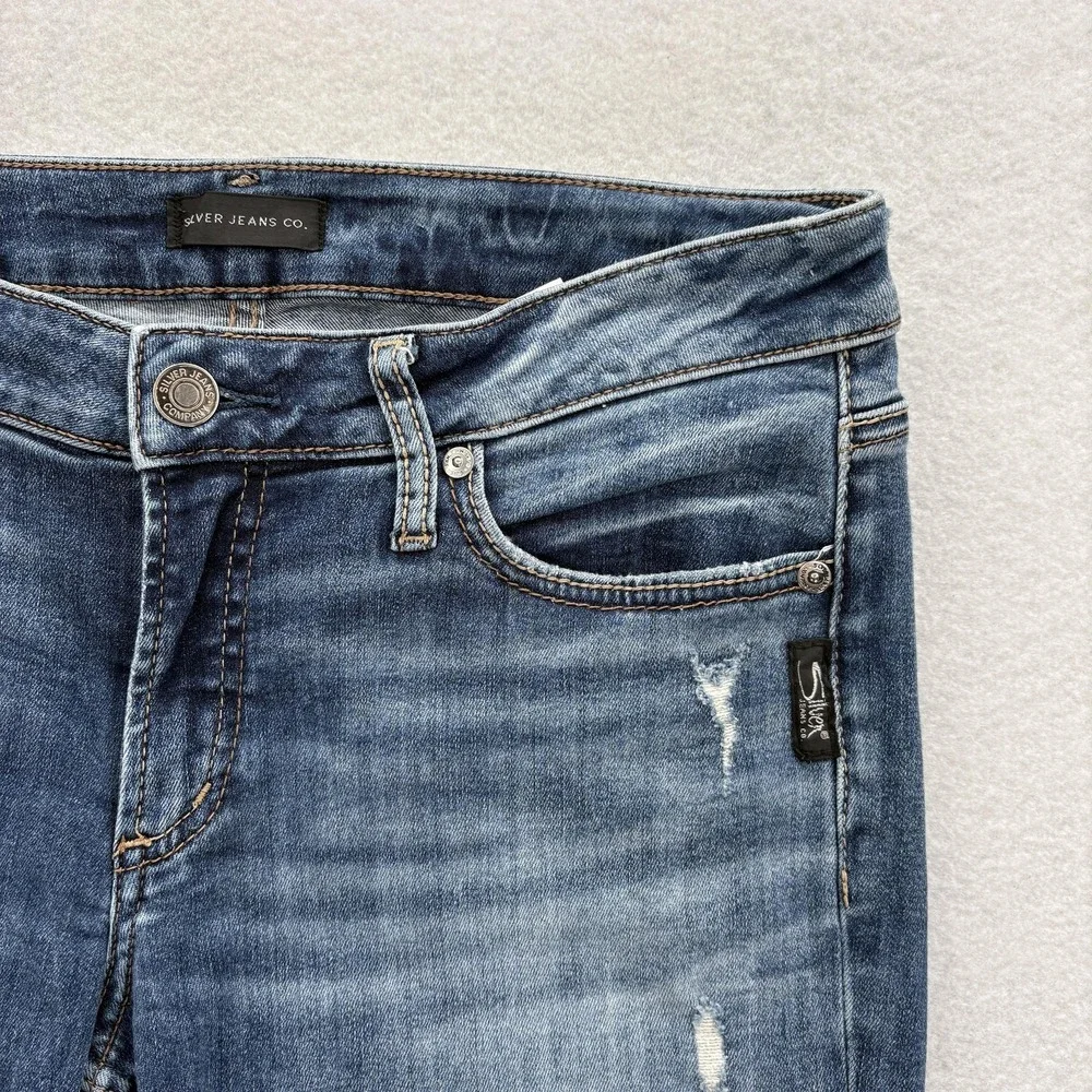 Silver Jeans Suki Slim Womens 30x27 Blue Mid Rise Distressed Stretch Denim Y2K - Picture 3 of 13
